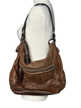 Y2K Vintage Fossil Brown Leather Shoulder Bag Purse Hobo Boho Summer